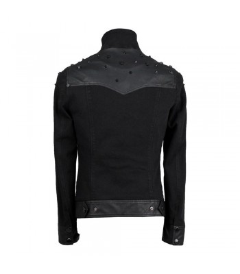 Men Gothic Jacket Black Denim Zipper Jacket With Studs For Sale